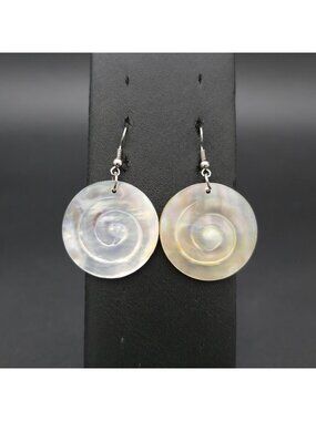 Carved Mother of Pearl Spiral Disc Dangle Earrings A7825